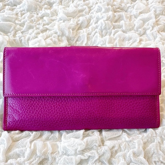 Vintage Celine Bifold Long Wallet Leather Purple Gold Italy Auth from JAPAN 0079 - Picture 5 of 12